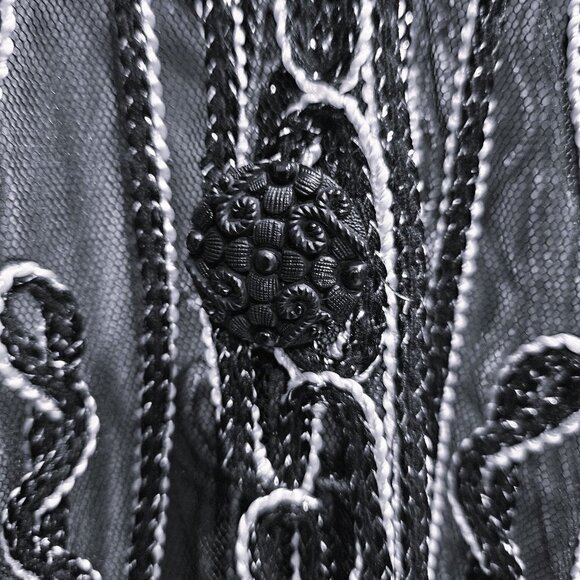 Pretty Angel Black & White Sheer Embroidered Silk Blend Cardigan - XL - Picture 3 of 10